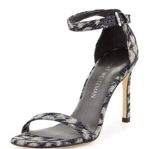 $500 STUART WEITZMAN Nudistsong 4" Ankle-Wrap Sandal NAVY GALAXY DENIM 7.5 M